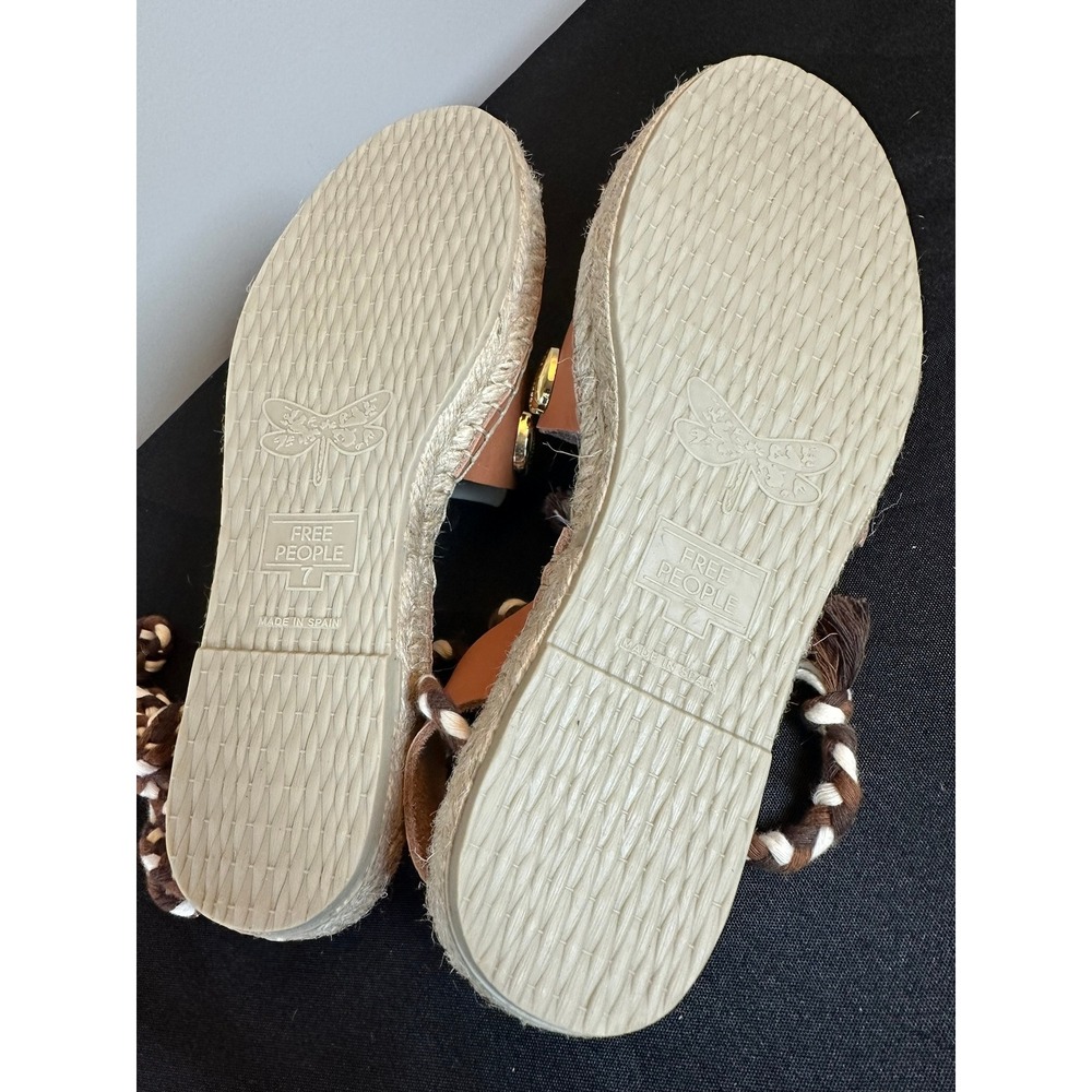 Free People Wander Shell Wrap Espadrilles $178 NEW Tan Leather Sandals - Size 7 - Picture 3 of 4
